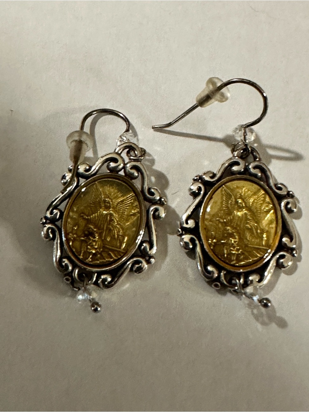Brighton Angel Gold and Silver Filigree Medallion Drop Earrings - Women Jewelry - Picture 2 of 3